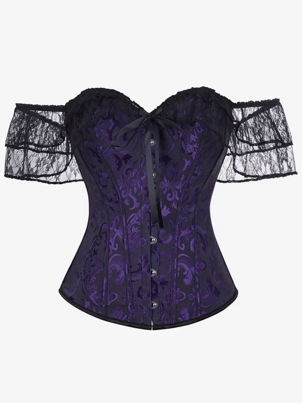 Purple Lace Off-Shoulder Brocade Corset